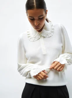 blouse en maille col dentelle