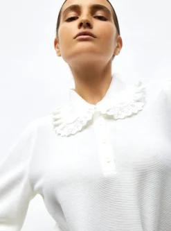 blouse en maille col dentelle