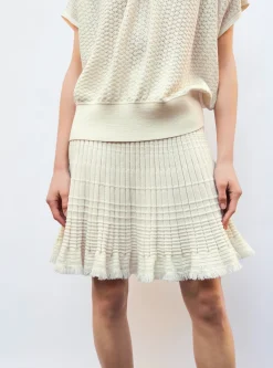 jupe courte en maille à frange