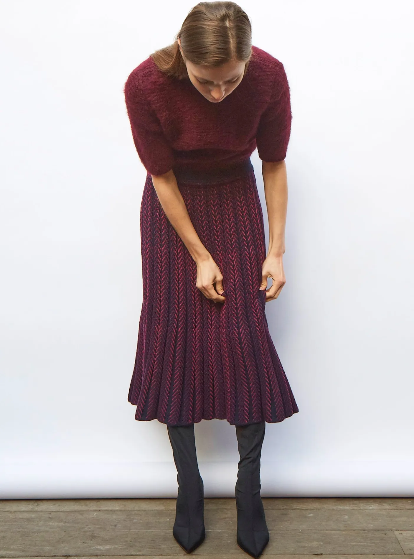 jupe longue maille chevrons