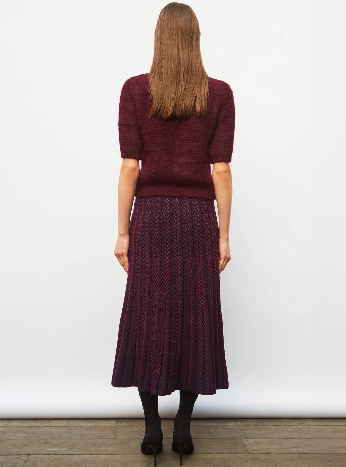 jupe longue maille chevrons