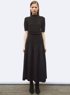 jupe longue maille smockée
