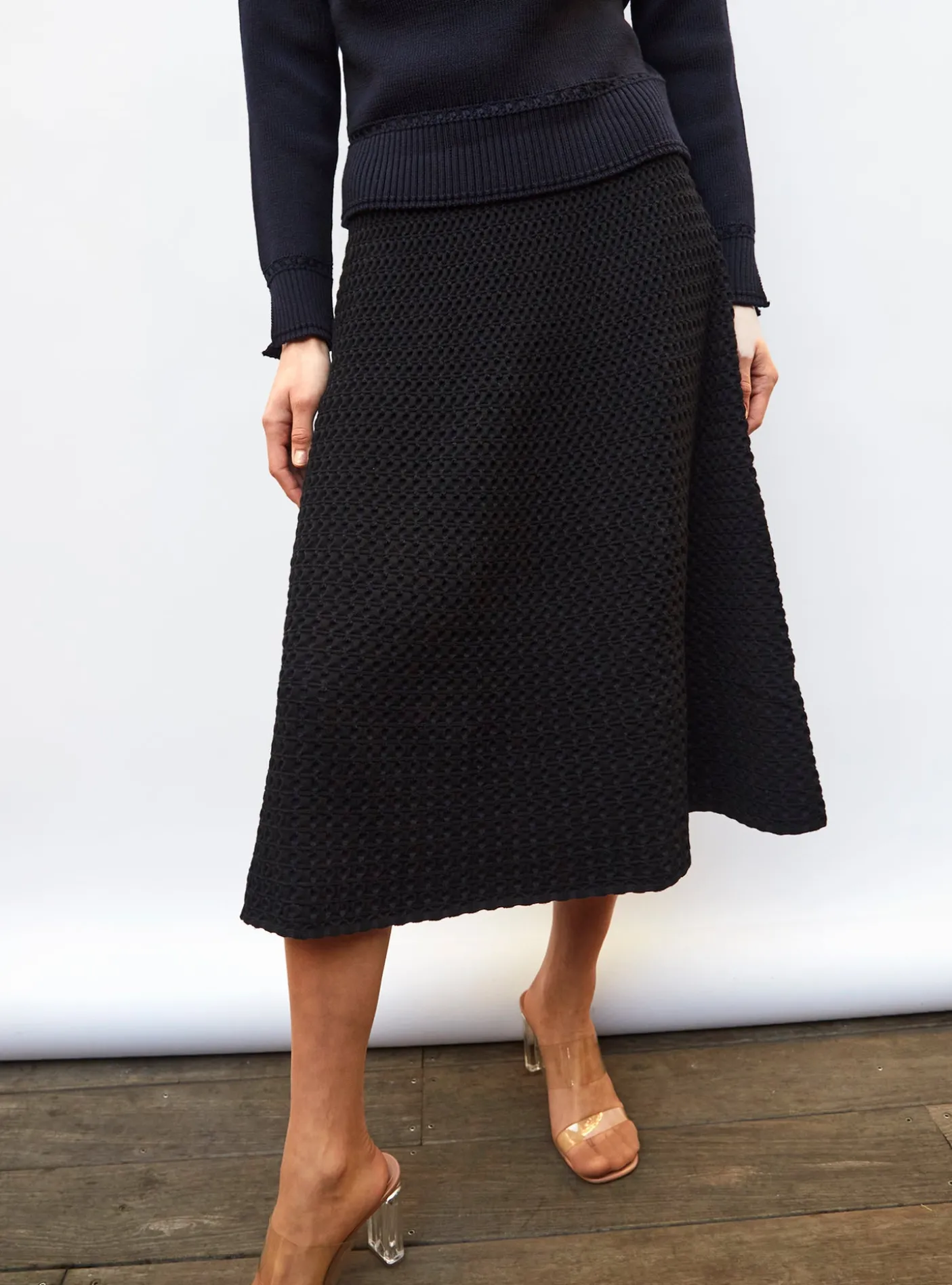 jupe midi maille smockée