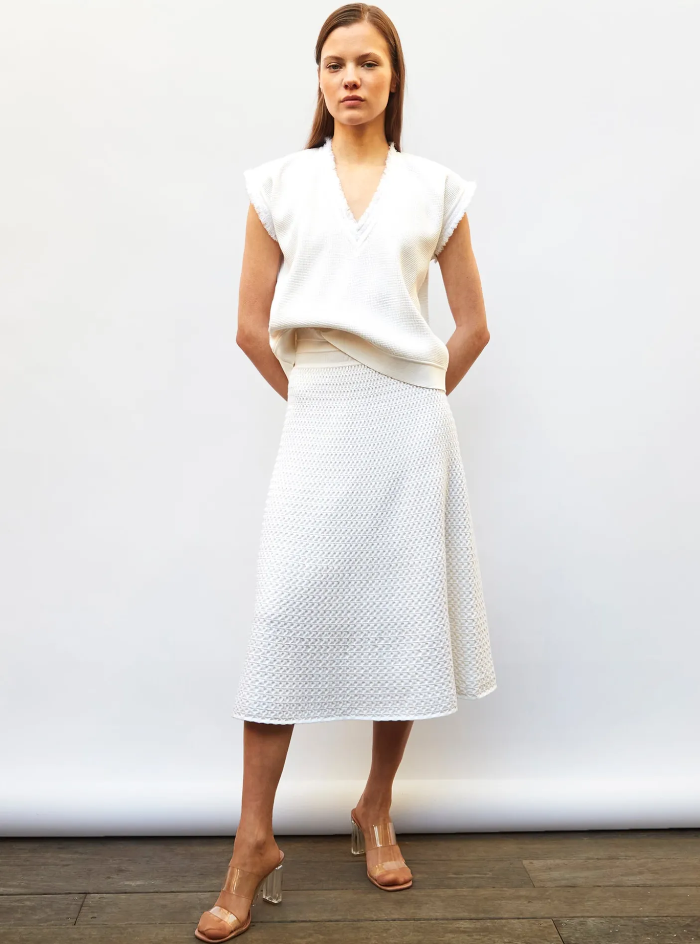jupe midi maille smockée