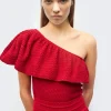 one shoulder en maille smockée