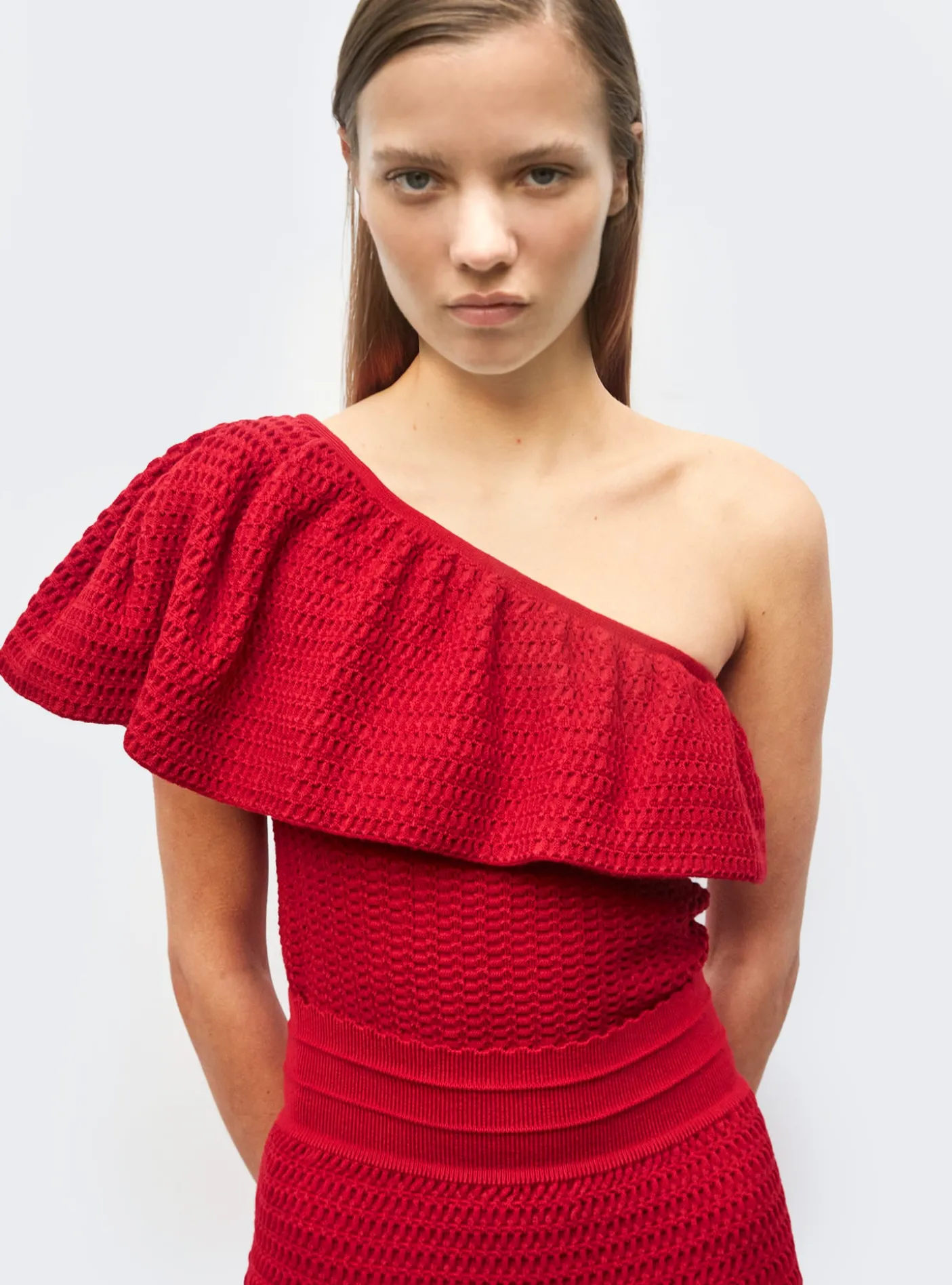one shoulder en maille smockée