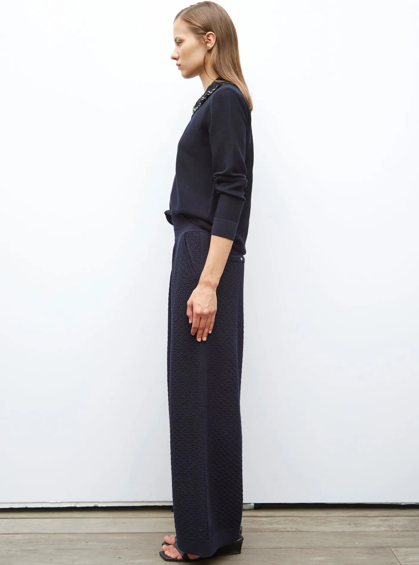 pantalon couture en maille damier