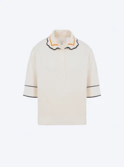 top en maille à col festonné