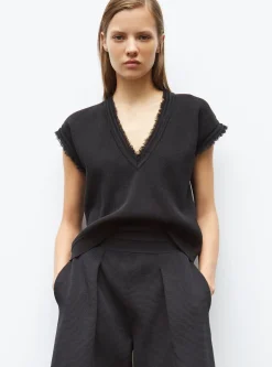 top en maille à franges