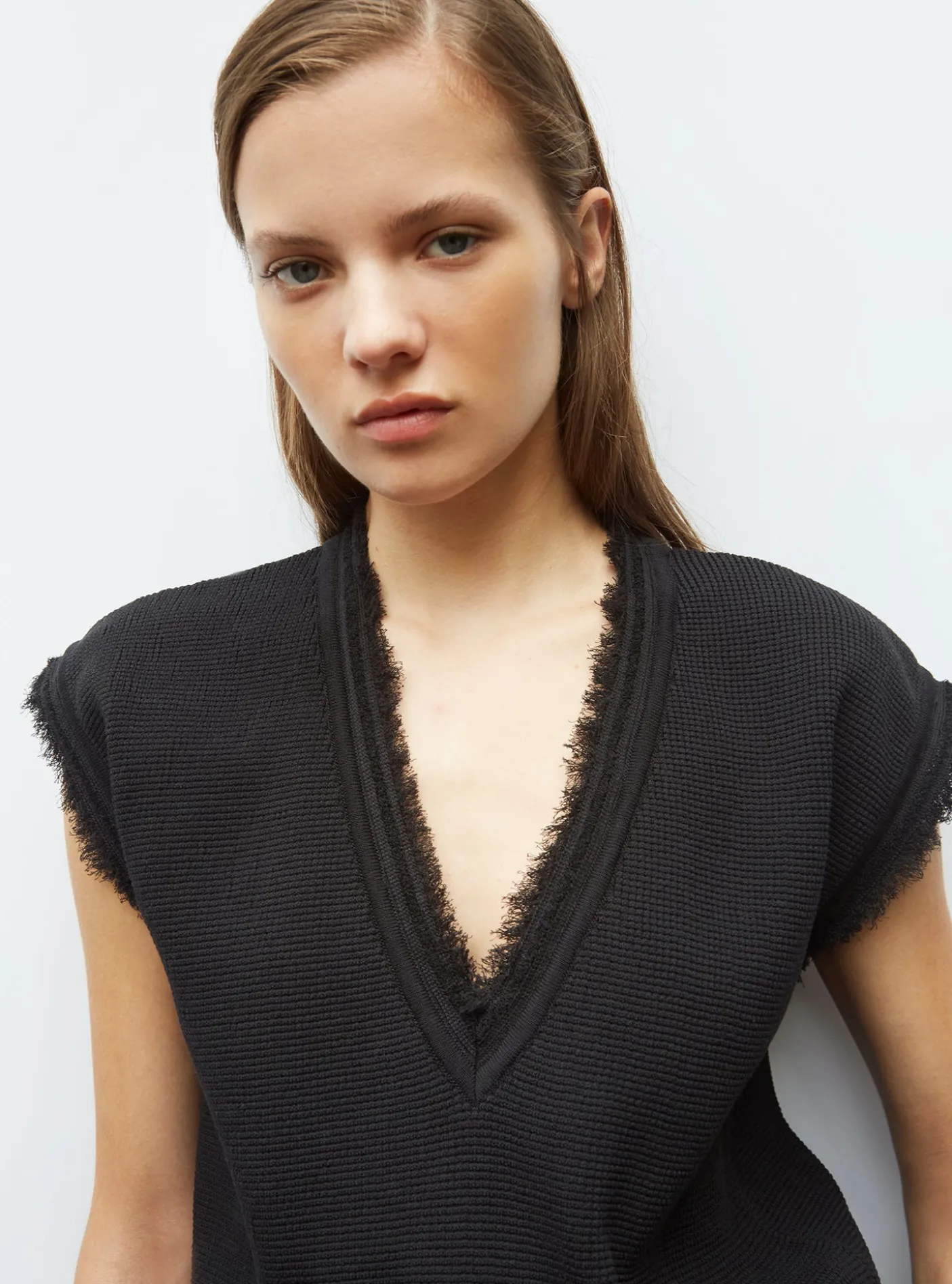 top en maille à franges
