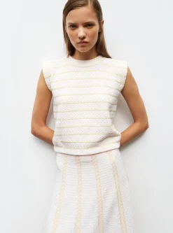 top en maille panier tressé