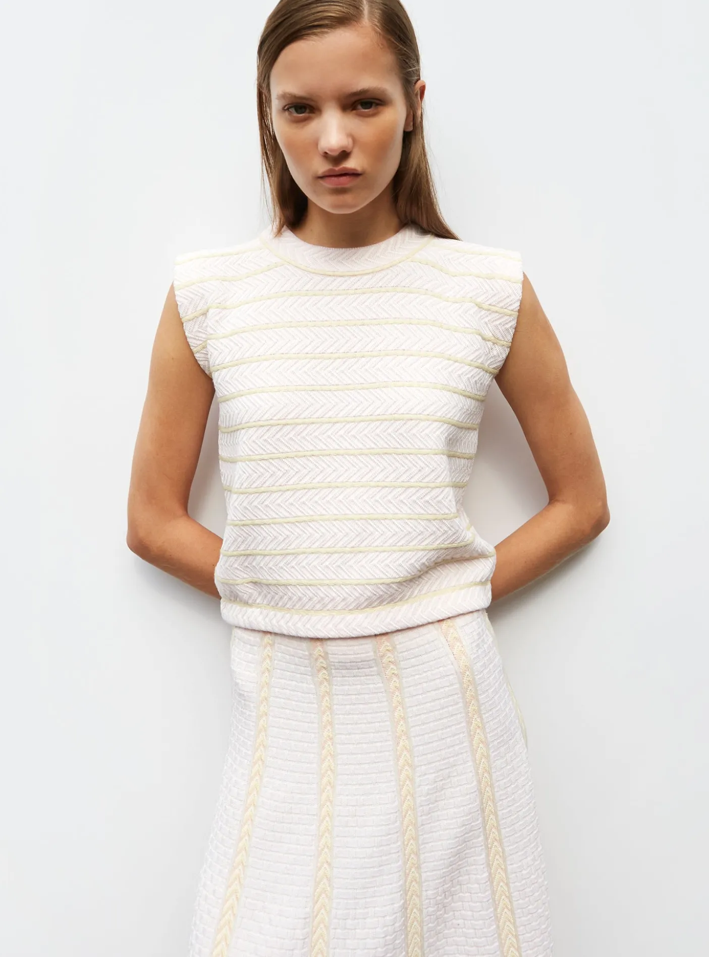 top en maille panier tressé