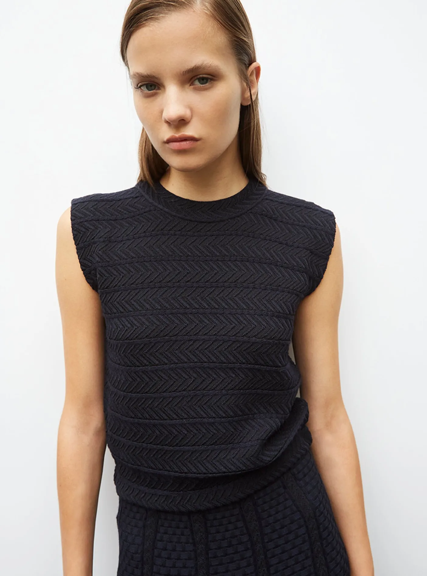 top en maille panier tressé