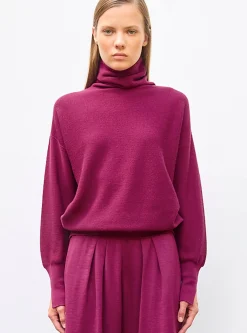 top fin maille point mousse col montant