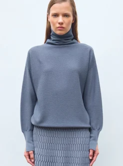 top fin maille point mousse col montant