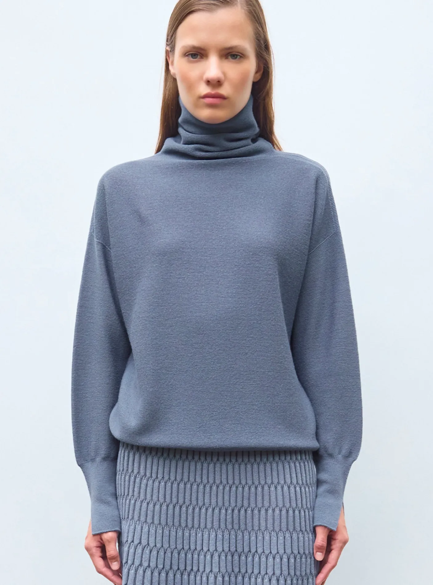top fin maille point mousse col montant