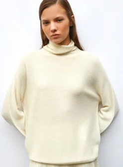 top fin maille point mousse col montant