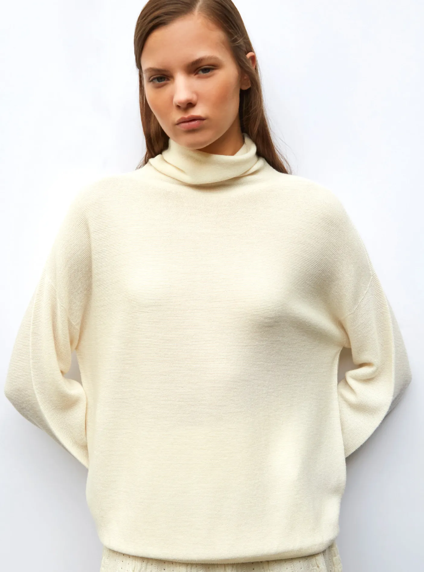 top fin maille point mousse col montant