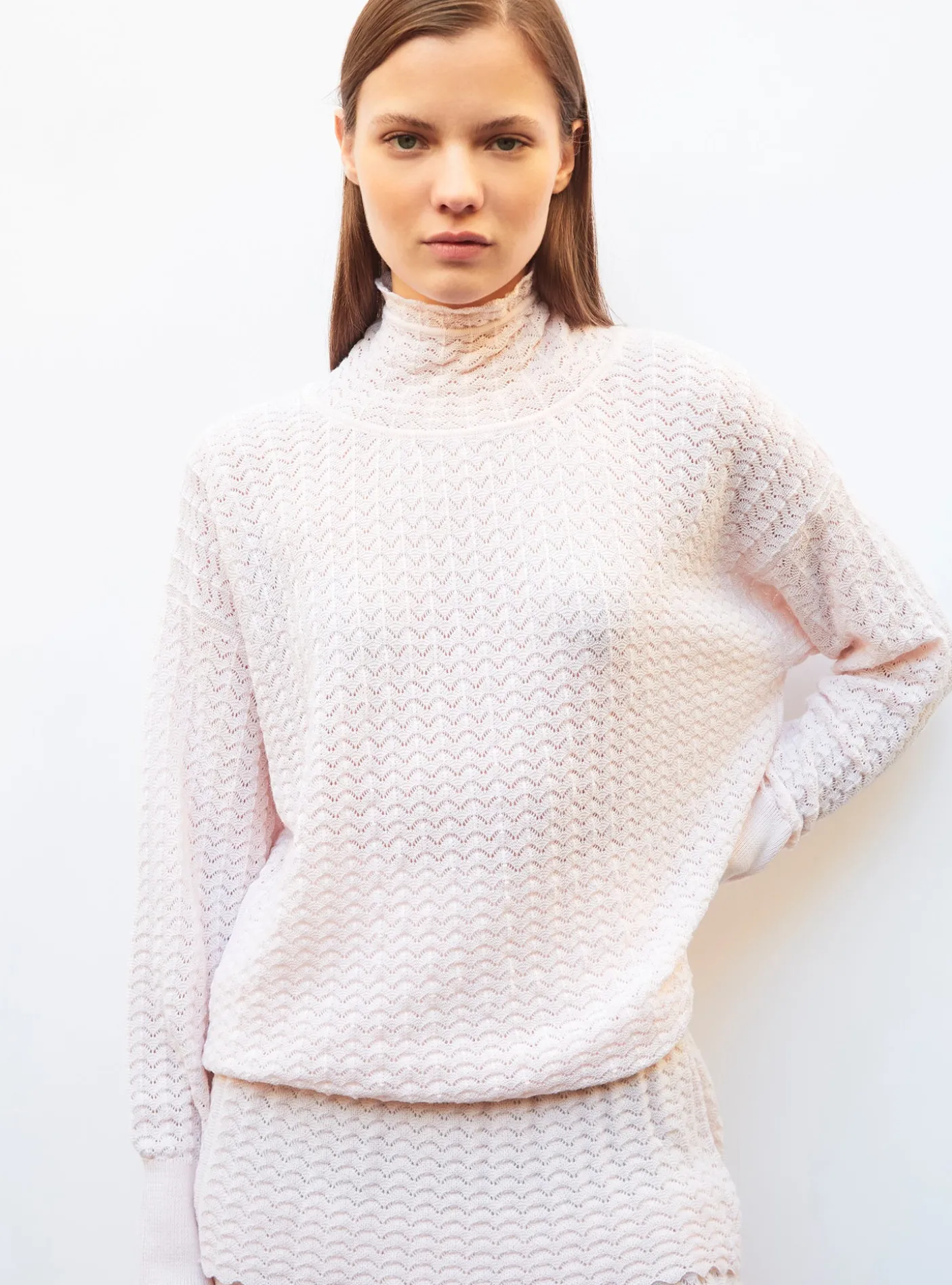 top maille pointelle col montant