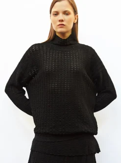 top maille pointelle col montant