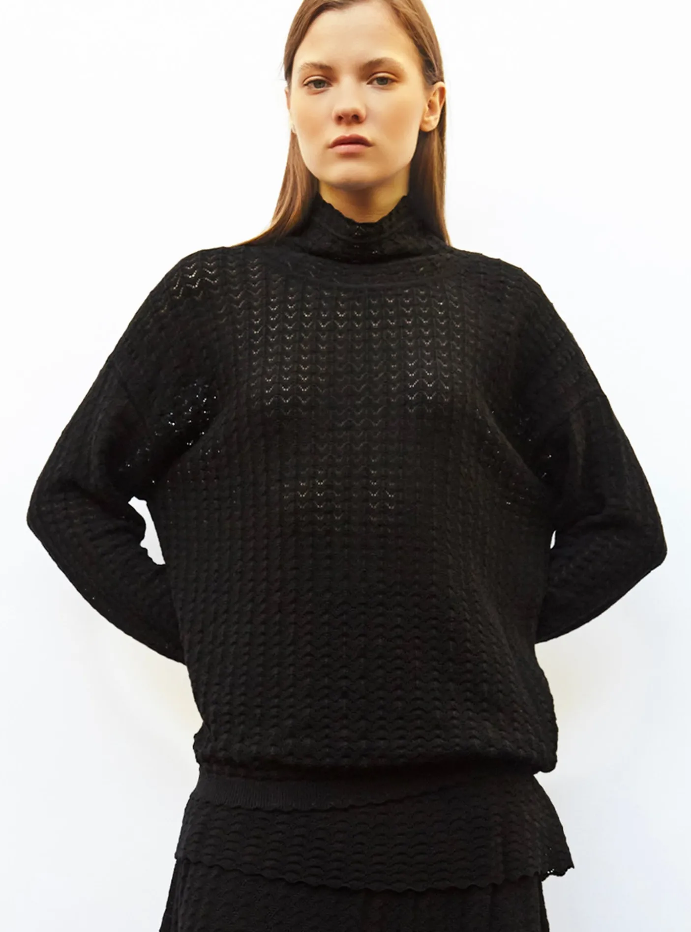 top maille pointelle col montant