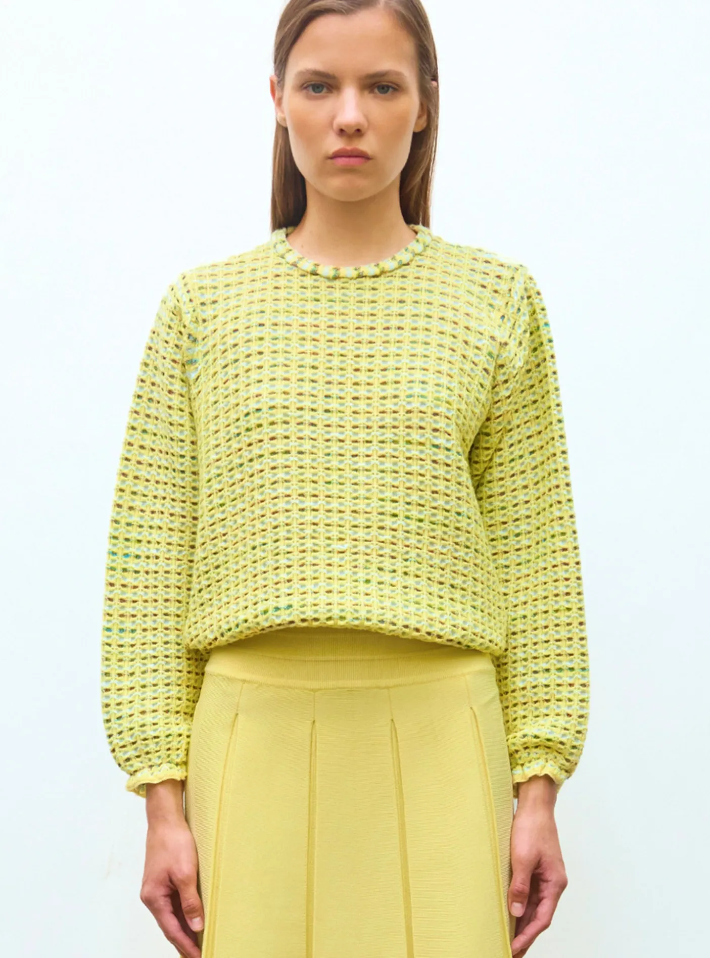 top maille tweedée col rond