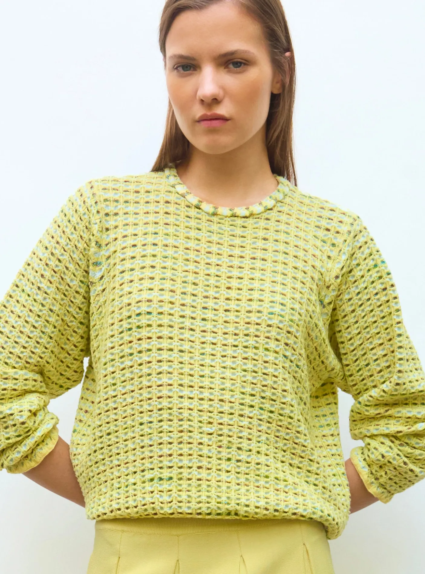 top maille tweedée col rond