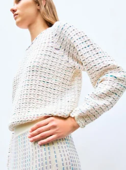 top maille tweedée col rond