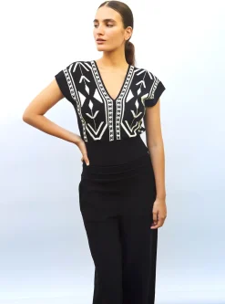 top v maille jacquard ikat